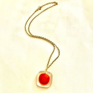 New Red Resin Square Pendant Necklace